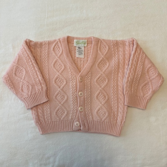 Cyrillus Pink Wool and Acrylic Cable Knit Cardigan Size 18 Months - Picture 1 of 4